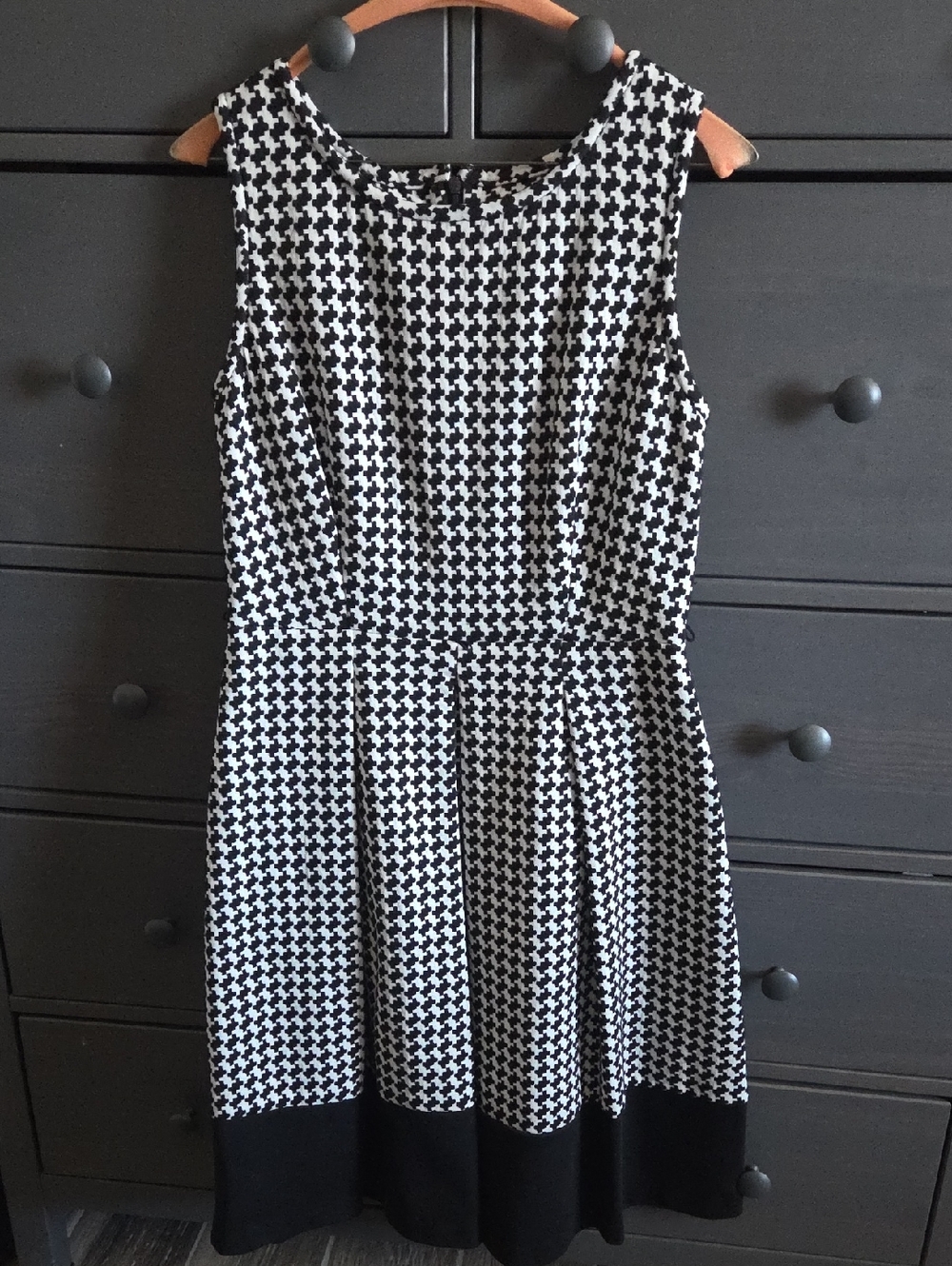 Calvin Klein Black and White Houndstooth Midi Dress